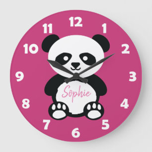 Personalized Pink Cute Panda Bear Kids Kawaii Large Clock