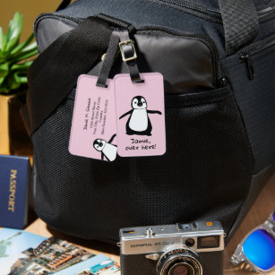 Personalized Pink Cute Penguin funny personalized  Luggage Tag
