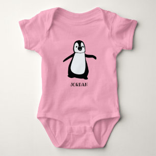 Personalized Pink cute penguin illustration baby Bodysuit
