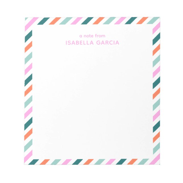 Personalized Pink Cute Striped Notepad (Front)