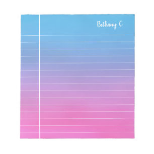Personalized Pink Cyan Gradient Lined  Notepad