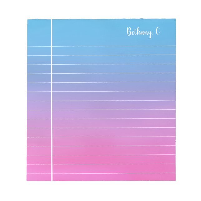 Personalized Pink Cyan Gradient Lined  Notepad (Front)