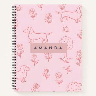 Personalized Pink Dachshund and Flower Notebook