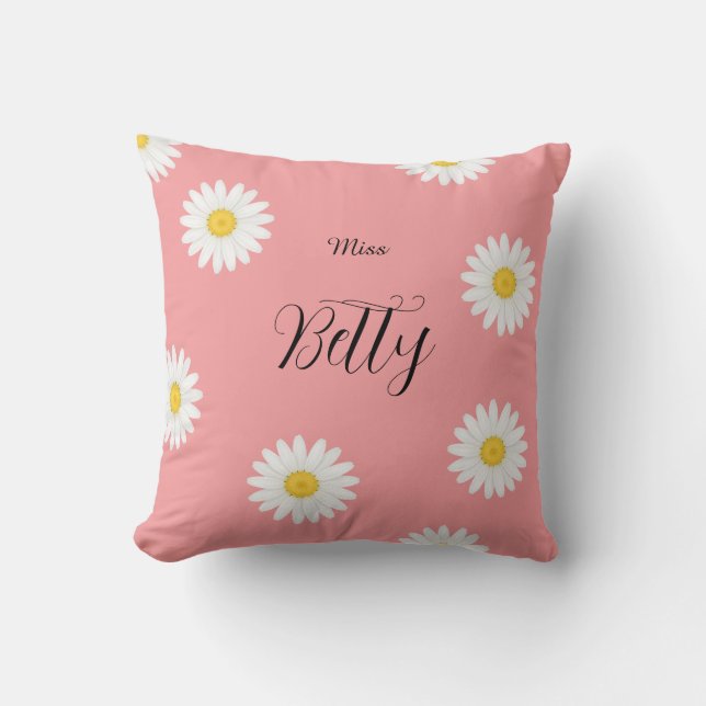 Personalized Pink Daisy Flower  Throw Pillow (Front)