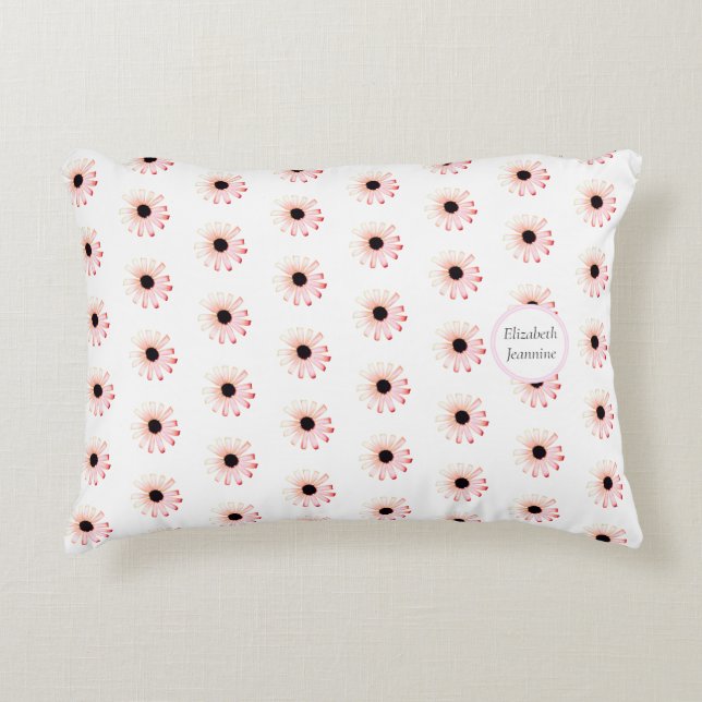 Personalized Pink Daisy Pattern Accent Pillow (Front)