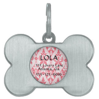 Personalized Pink Damask Bone Dog Tag
