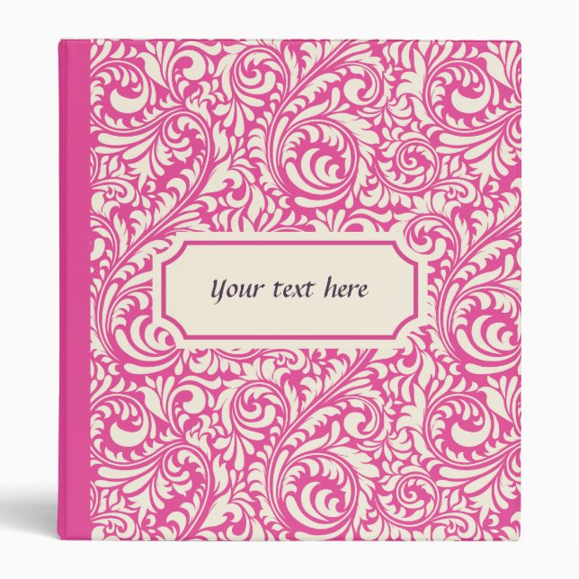 Personalized Pink Damask Pattern Binder (Front)