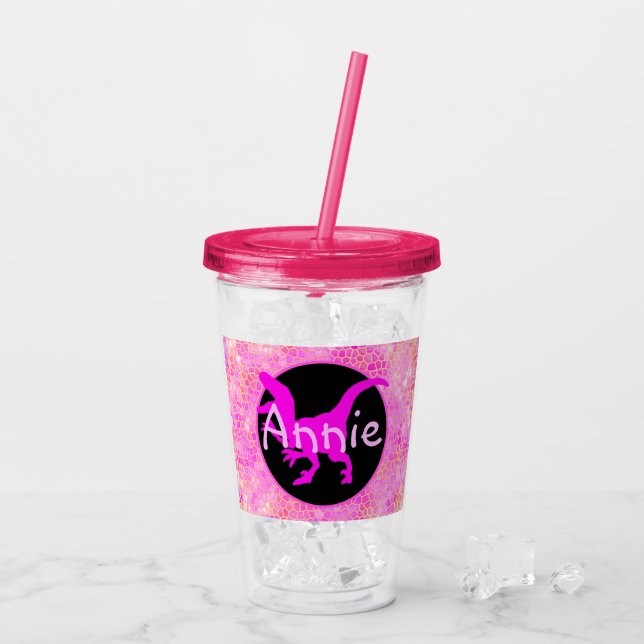 Personalized Pink Dinosaur Hide Acrylic Tumbler (Back Ice)