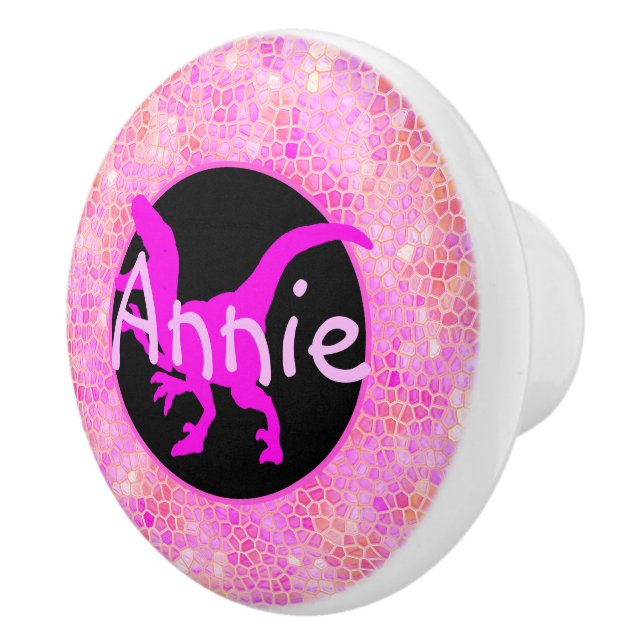 Personalized Pink Dinosaur Hide Ceramic Knob (Right)