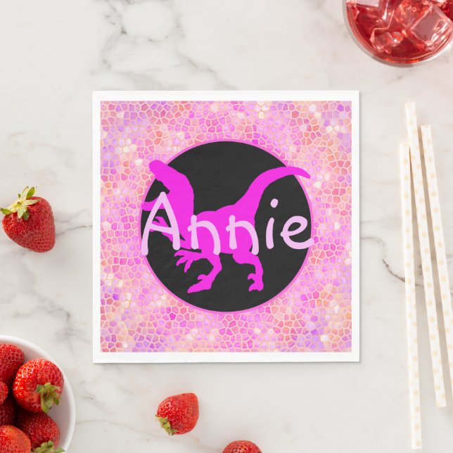 Personalized Pink Dinosaur Hide Napkin (Insitu)