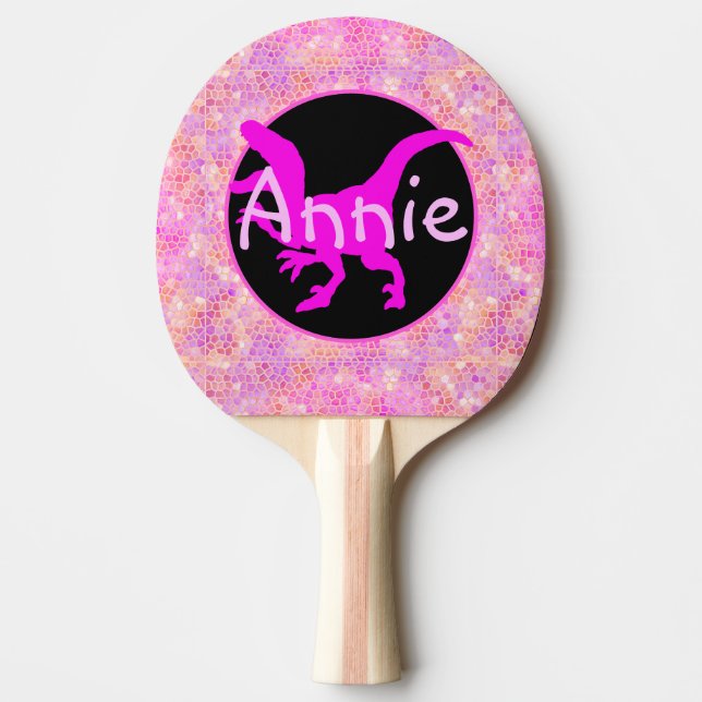 Personalized Pink Dinosaur Hide Ping Pong Paddle (Front)