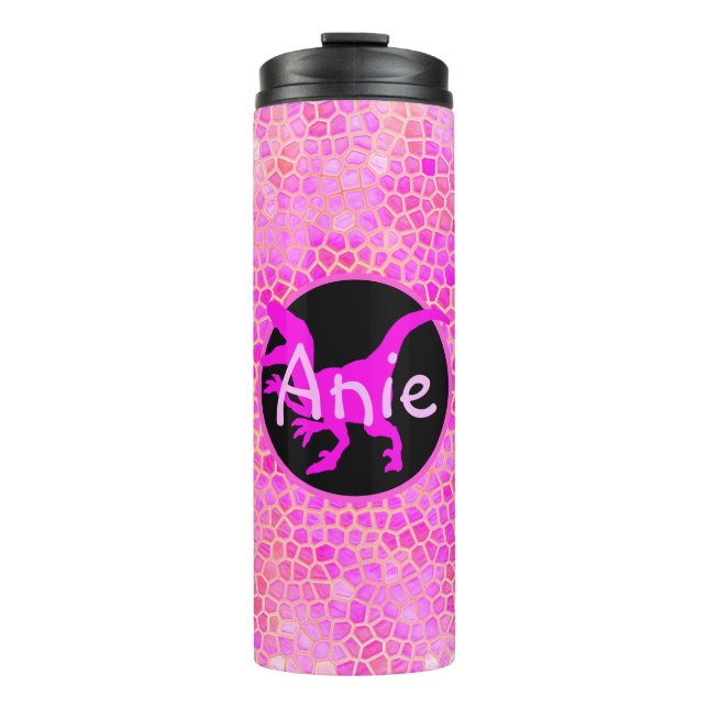 Personalized Pink Dinosaur Hide Thermal Tumbler (Front)