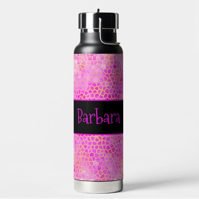 Personalized Pink Dinosaur Hide  Water Bottle (Left)