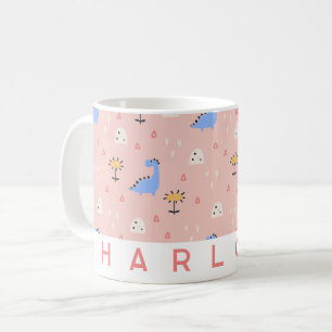 Personalized Pink Dinosaur Mug   Cute Custom Name 