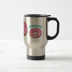 Personalized Pink Doughnut Doughnut Sprinkles Food Travel Mug