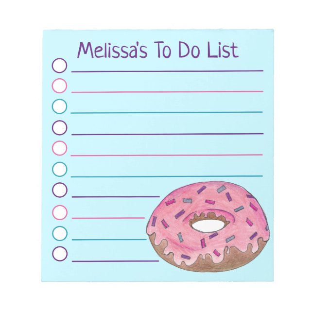 Personalized Pink Doughnut Doughnut Sprinkles Notepad (Front)