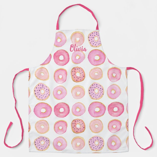 Personalized Pink Doughnut Pattern Apron (Front)