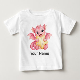 Personalized Pink Dragon With Star Pillow Baby T-Shirt