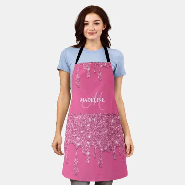 Personalized Pink Dripping Glitter  Apron (Worn)