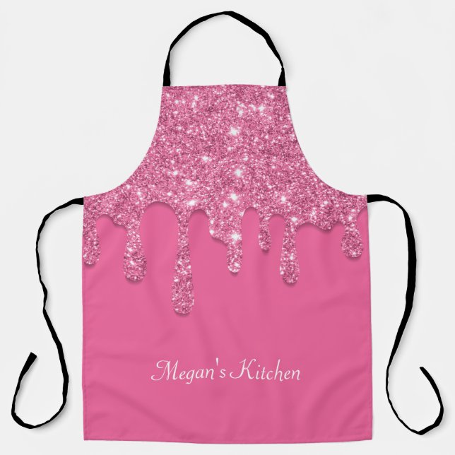 Personalized Pink Dripping Glitter Apron (Front)