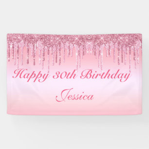 Personalized Pink Dripping Glitter Banner