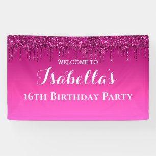 Personalized Pink Dripping Glitter Banner