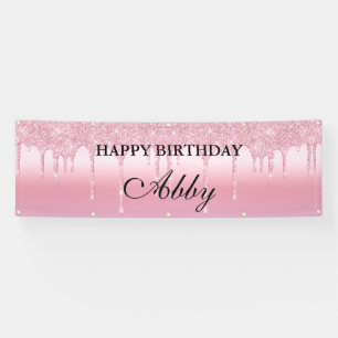 Personalized Pink Dripping Glitter Birthday Banner