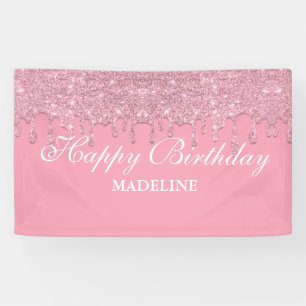 Personalized Pink Dripping Glitter Birthday Banner