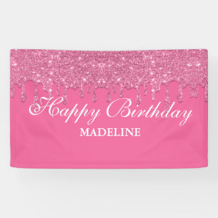 Personalized Pink Dripping Glitter Birthday Banner