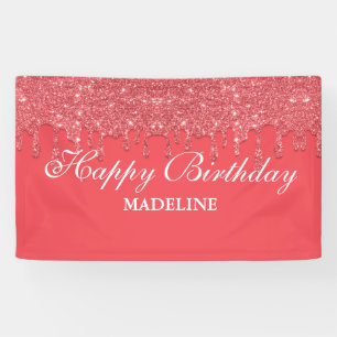 Personalized Pink Dripping Glitter Birthday Banner