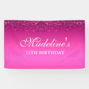Personalized Pink Dripping Glitter Birthday Banner
