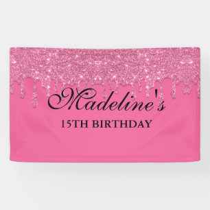 Personalized Pink Dripping Glitter Birthday Banner