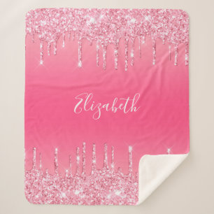 Personalized Pink Dripping Glitter Girly Trendy Sherpa Blanket