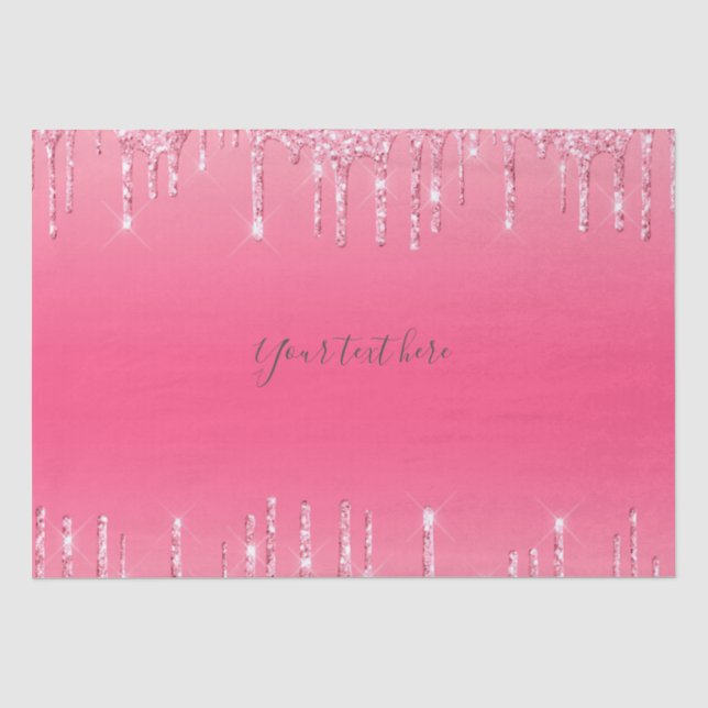 Personalized Pink Dripping Glitter Girly Trendy Tissue Paper (Front)