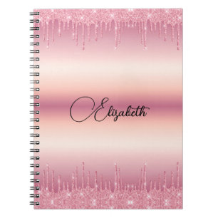 Personalized Pink Dripping Glitter Notebook