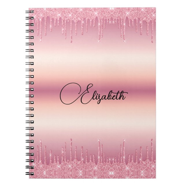 Personalized Pink Dripping Glitter Notebook (Front)