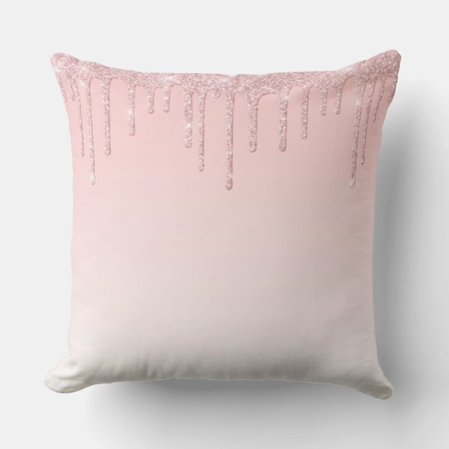Personalized Pink Dripping Glitter Throw Pillow (Front)