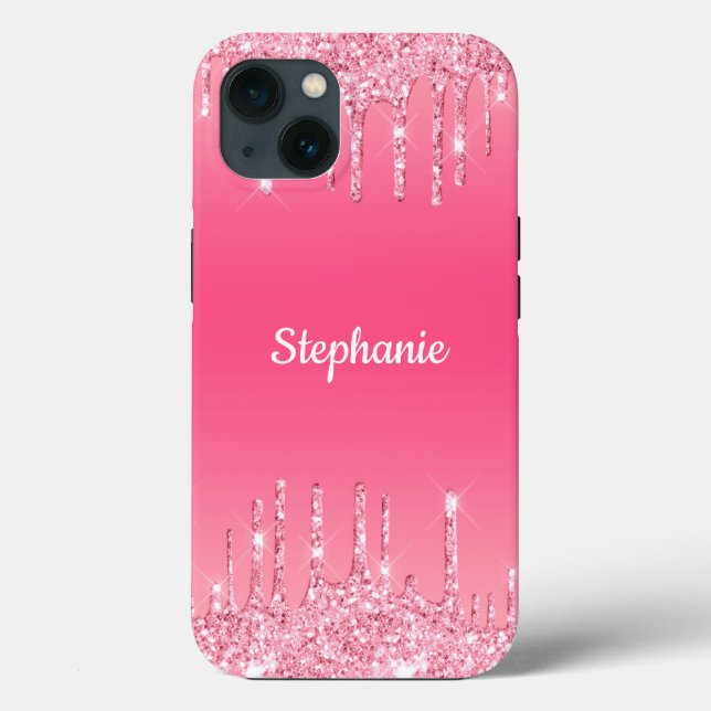 Personalized Pink Dripping Glitter Trendy Glam Cas Case-Mate iPhone Case (Back)