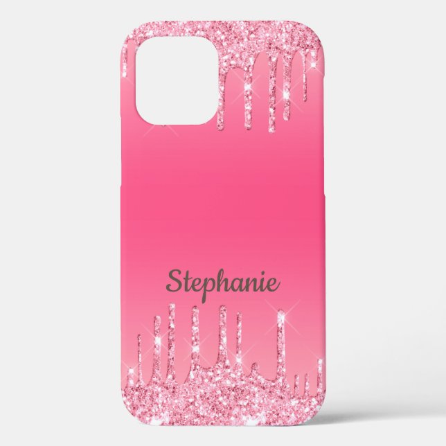 Personalized Pink Dripping Glitter Trendy Glam Case-Mate iPhone Case (Back)