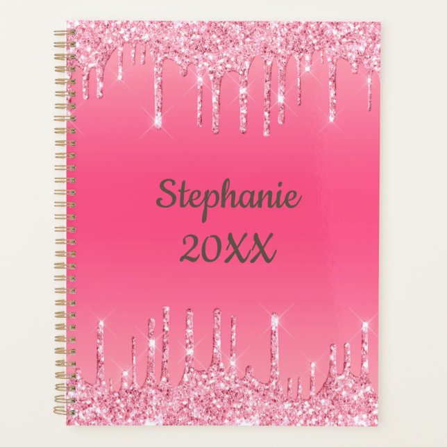 Personalized Pink Dripping Glitter Trendy Glam Planner (Front)
