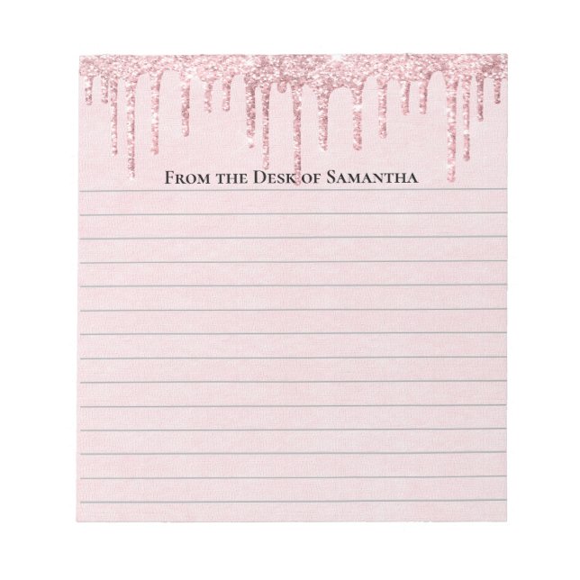 Personalized Pink Dripping Glitter Trendy Lined  Notepad (Front)