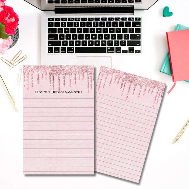 Personalized Pink Dripping Glitter Trendy Lined  Stationery (Personalized Pink Glitter Stationery. Personal or small business)