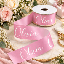 Personalized Pink Elegant Name Satin Ribbon