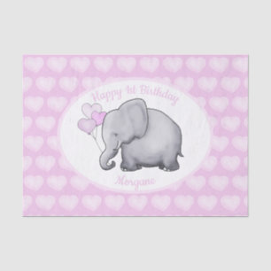 Personalized Pink Elephant 1st Birthday Nursery Tissue Paper