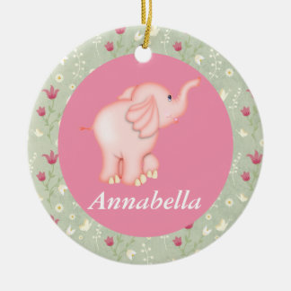 Personalized Pink Elephant Baby Birth Ornament