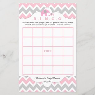 Personalized Pink elephant baby shower games bingo