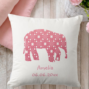 Personalized Pink Elephant Baby  Throw Pillow