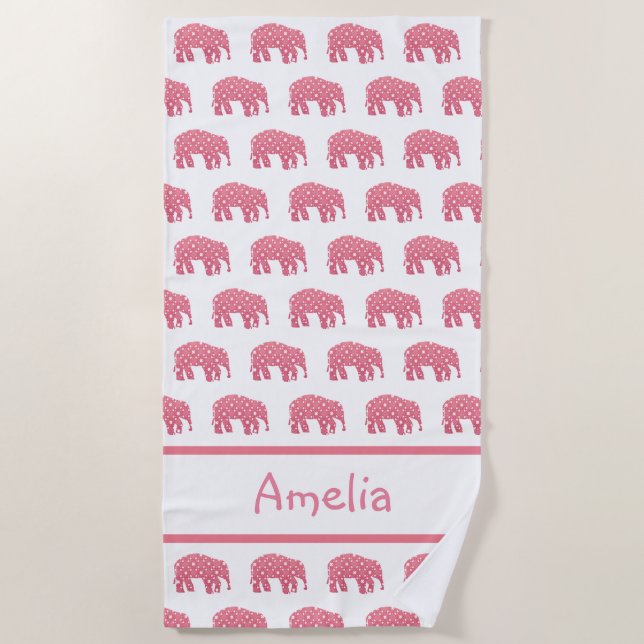 Personalized Pink Elephant  Beach Towel (Front)