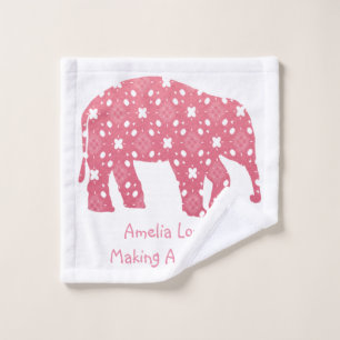 Personalized Pink Elephant  Wash Cloth