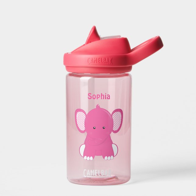 Personalized Pink Elephant Water Bottle (Left)